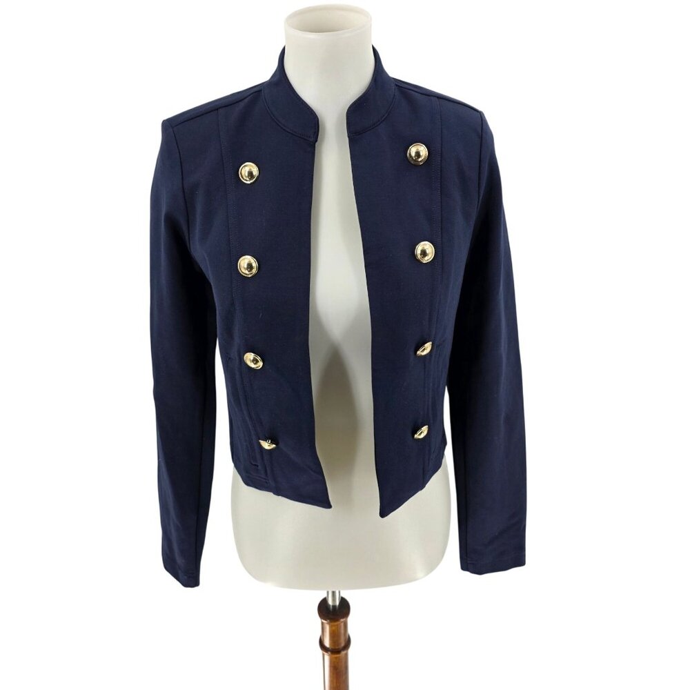 Michael Kors Womens Navy Double-Breasted Military Style Jacket, XS